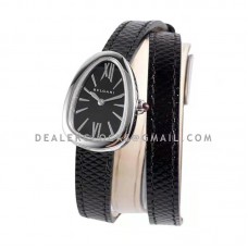 Serpenti Black Dial in Steel on Double Wrap Leather Watch