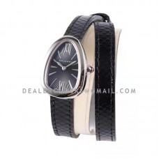 Serpenti Black Texture Dial in Steel on Double Wrap Leather Watch