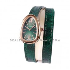 Serpenti Green Dial in Rose Gold on Green Double Wrap Leather Watch