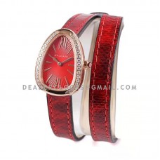Serpenti Seduttori Watch Red Dial in Rose Gold with Diamond Bezel on Red Double Wrap Leather Strap Serpenti Seduttori Watch Red Dial in Rose Gold with Diamond Bezel on Red Double Wrap Leather Strap