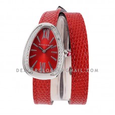 Serpenti Seduttori Watch Red Dial with Diamond Bezel in Steel on Red Leather Strap Serpenti Seduttori Watch Red Dial with Diamond Bezel in Steel on Red Leather Strap