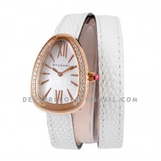 Serpenti Seduttori Watch White Dial in Rose Gold with Diamond Bezel on White Leather Strap Serpenti Seduttori Watch White Dial in Rose Gold with Diamond Bezel on White Leather Strap