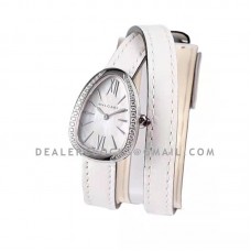 Serpenti Seduttori Watch White MOP Dial in Steel with Diamond Bezel on White Double Wrap Leather Strap Serpenti Seduttori Watch White MOP Dial in Steel with Diamond Bezel on White Double Wrap Leather Strap