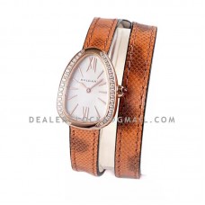 Serpenti White Dial in Rose Gold with Diamond Bezel on Brown Double Wrap Leather Watch Serpenti White Dial in Rose Gold with Diamond Bezel on Brown Double Wrap Leather Watch