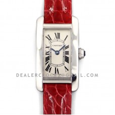 Tank Americaine Watch 19mm White Dial in Steel on Red Alligator Strap Tank Americaine Watch 19mm White Dial in Steel on Red Alligator Strap