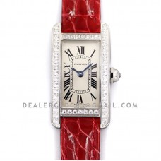 Tank Americaine Watch 19mm White Dial with Diamond Bezel in Steel on Red Alligator Strap Tank Americaine Watch 19mm White Dial with Diamond Bezel in Steel on Red Alligator Strap