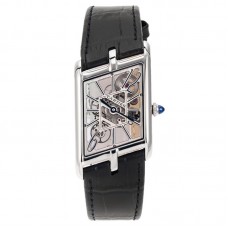 Tank Asymetrique Watch on Steel in Black Leather Strap Tank Asymetrique Watch on Steel in Black Leather Strap