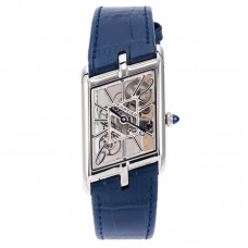 Tank Asymetrique Watch on Steel in Blue Leather Strap Tank Asymetrique Watch on Steel in Blue Leather Strap
