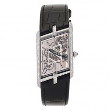 Tank Asymetrique Watch with Diamond Bezel on Steel in Black Leather Strap Tank Asymetrique Watch with Diamond Bezel on Steel in Black Leather Strap