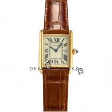 Tank Louis Large White Dial in Yellow Gold in Brown Leather Strap