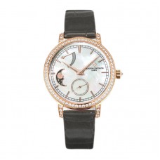 Traditionelle Moon Phase MOP Dial with Diamond Bezel in Pink Gold on Black Leather Strap Traditionelle Moon Phase MOP Dial with Diamond Bezel in Pink Gold on Black Leather Strap