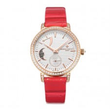 Traditionelle Moon Phase White Dial with Diamond Bezel in Pink Gold on Red Leather Strap Traditionelle Moon Phase White Dial with Diamond Bezel in Pink Gold on Red Leather Strap