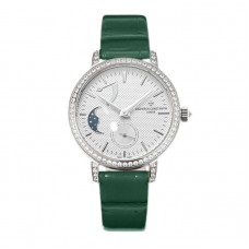 Traditionelle Moon Phase White Dial with Diamond Bezel in White Gold on Green Leather Strap Traditionelle Moon Phase White Dial with Diamond Bezel in White Gold on Green Leather Strap