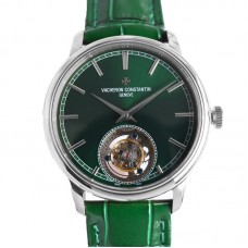 Traditionelle Tourbillon in Steel on Green Leather Strap Traditionelle Tourbillon in Steel on Green Leather Strap