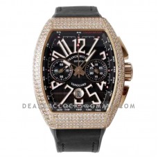 Vanguard V45 Chronograph Black Dial with White Marker in Rose Gold with Diamond Bezel