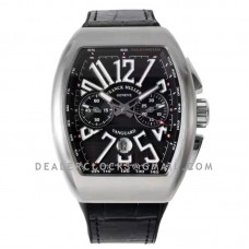 Vanguard V45 Chronograph Black Dial with White Marker in Steel on Leather Strap