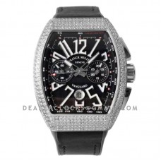 Vanguard V45 Chronograph Black Dial with White Marker in Steel with Diamond Bezel