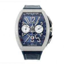 Vanguard V45 Chronograph Blue/White Dial with Diamond Marker and Diamond Bezel in Steel on Leather Strap