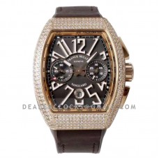 Vanguard V45 Chronograph Brown Dial with White Marker in Rose Gold with Diamond Bezel