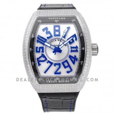 Vanguard V45 Crazy Hours White Dial in Steel with Diamond Bezel and Blue Markers Vanguard V45 Crazy Hours White Dial in Steel with Diamond Bezel and Blue Markers