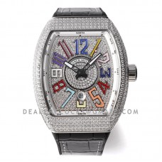 Vanguard V45 Diamond Paved Dial with Colourful Marker and Diamond Bezel in Steel