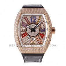 Vanguard V45 Diamond Paved Dial with Colourful Marker and Diamond Bezel in Rose Gold