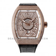 Vanguard V45 Diamond Paved Dial with White Marker and Diamond Bezel in Rose Gold