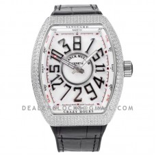 Vanguard V45 Crazy Hours White Dial in Steel with Diamond Bezel