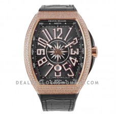 Vanguard V45 Yachting Black Dial with White Markers and Diamond Bezel in Rose Gold