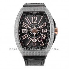 Vanguard V45 Yachting Black Dial with White/RG Markers and Diamond Bezel in Steel