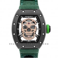 RM 052-01 Tourbillon Gold Skull in PVD on Green Nylon Strap