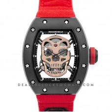RM 052-01 Tourbillon Gold Skull in PVD on Red Nylon Strap