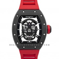 RM 052-01 Tourbillon Black Skull in PVD on Red Rubber Strap