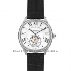 Drive de Cartier Tourbillon White Dial with Diamond Bezel in White Gold on Black Leather Strap Drive de Cartier Tourbillon White Dial with Diamond Bezel in White Gold on Black Leather Strap