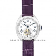 Cle de Cartier Tourbillon White Gold 35mm on Purple Leather Strap Cle de Cartier Tourbillon White Gold 35mm on Purple Leather Strap