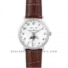 Villeret Quantieme Complet White Dial with Arabic Markers in Steel Villeret Quantieme Complet White Dial with Arabic Markers in Steel