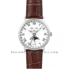 Villeret Quantieme Complet White Dial with Roman Numeral Markers in Steel Villeret Quantieme Complet White Dial with Roman Numeral Markers in Steel