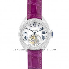Cle de Cartier Tourbillon with Diamond Bezel in White Gold 35mm on Pink Leather Strap Cle de Cartier Tourbillon with Diamond Bezel in White Gold 35mm on Pink Leather Strap