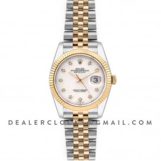 Datejust 36 126283RBR White MOP Dial in Yellow Gold and Steel with Diamond Markers Datejust 36 126283RBR White MOP Dial in Yellow Gold and Steel with Diamond Markers