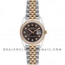 Datejust 36 126283RBR Dark Rhodium Dial in Yellow Gold and Steel with Diamond Set Bezel and Diamond Markers Datejust 36 126283RBR Dark Rhodium Dial in Yellow Gold and Steel with Diamond Set Bezel and Diamond Markers