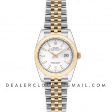 Datejust 36 126201 White Dial in Yellow Gold and Steel with Stick Markers Datejust 36 126201 White Dial in Yellow Gold and Steel with Stick Markers