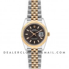 Datejust 36 126283RBR Dark Rhodium Dial in Yellow Gold and Steel with Stick Markers Datejust 36 126283RBR Dark Rhodium Dial in Yellow Gold and Steel with Stick Markers