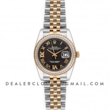 Datejust 36 126283RBR Dark Rhodium Dial in Yellow Gold and Steel with Diamond Set Bezel and Diamond Roman Numerals Markers Datejust 36 126283RBR Dark Rhodium Dial in Yellow Gold and Steel with Diamond Set Bezel and Diamond Roman Numerals Markers