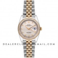 Datejust 36 126283RBR Silver Dial in Yellow Gold and Steel with Diamond Set Bezel and Diamond Markers Datejust 36 126283RBR Silver Dial in Yellow Gold and Steel with Diamond Set Bezel and Diamond Markers