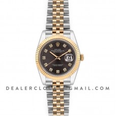 Datejust 36 126283RBR Dark Rhodium Dial in Yellow Gold and Steel with Diamond Markers Datejust 36 126283RBR Dark Rhodium Dial in Yellow Gold and Steel with Diamond Markers