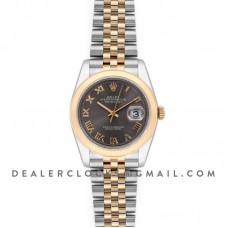 Datejust 36 126201 Dark Rhodium Dial in Yellow Gold and Steel with Roman Markers Datejust 36 126201 Dark Rhodium Dial in Yellow Gold and Steel with Roman Markers