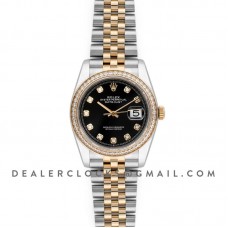 Datejust 36 126283RBR Black Dial in Yellow Gold and Steel with Diamond Set Bezel and Diamond Markers Datejust 36 126283RBR Black Dial in Yellow Gold and Steel with Diamond Set Bezel and Diamond Markers