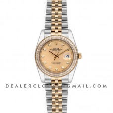 Datejust 36 126283RBR Champagne Dial in Yellow Gold and Steel with Diamond Set Bezel and Diamond Markers Datejust 36 126283RBR Champagne Dial in Yellow Gold and Steel with Diamond Set Bezel and Diamond Markers
