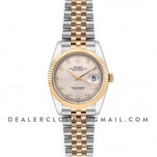 Datejust 36 126283RBR Silver Dial in Yelllow Gold and Steel with Diamond Markers Datejust 36 126283RBR Silver Dial in Yelllow Gold and Steel with Diamond Markers