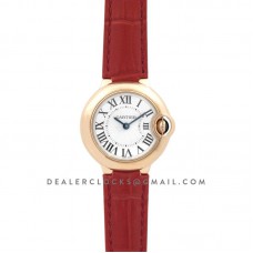 Ballon Bleu de Cartier 28mm White Dial in Gold on Red Leather Strap Ballon Bleu de Cartier 28mm White Dial in Gold on Red Leather Strap